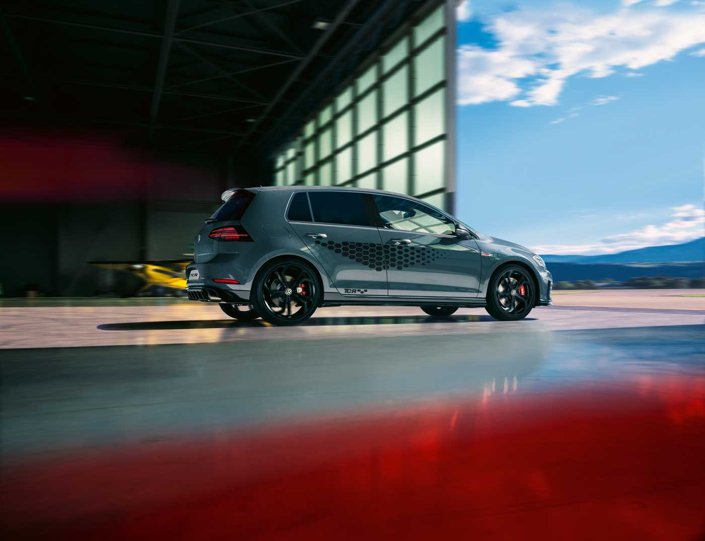 The side of the VW Golf GTI TCR in Tornado Red